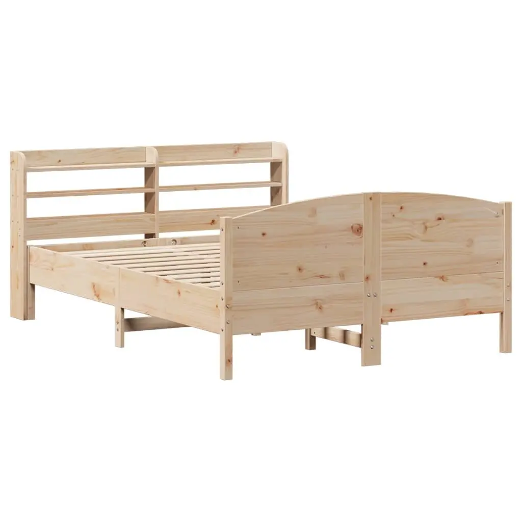 Solid Pine Wood Bed Frame with Slatted Base and Shelves