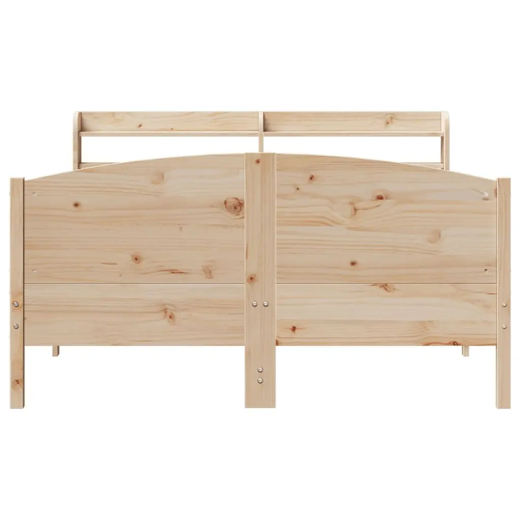 Solid Pine Wood Bed Frame with Slatted Base and Shelves
