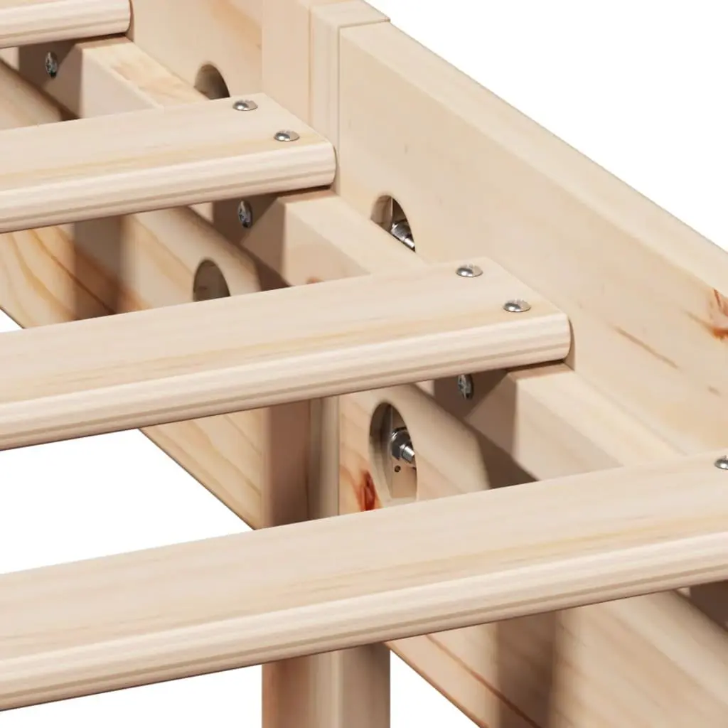Solid Pine Wood Bed Frame with Slatted Base and Shelves