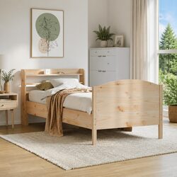 Solid Wood Pine Bed Frame 90x190 cm with Headboard Storage Shelves Brown
