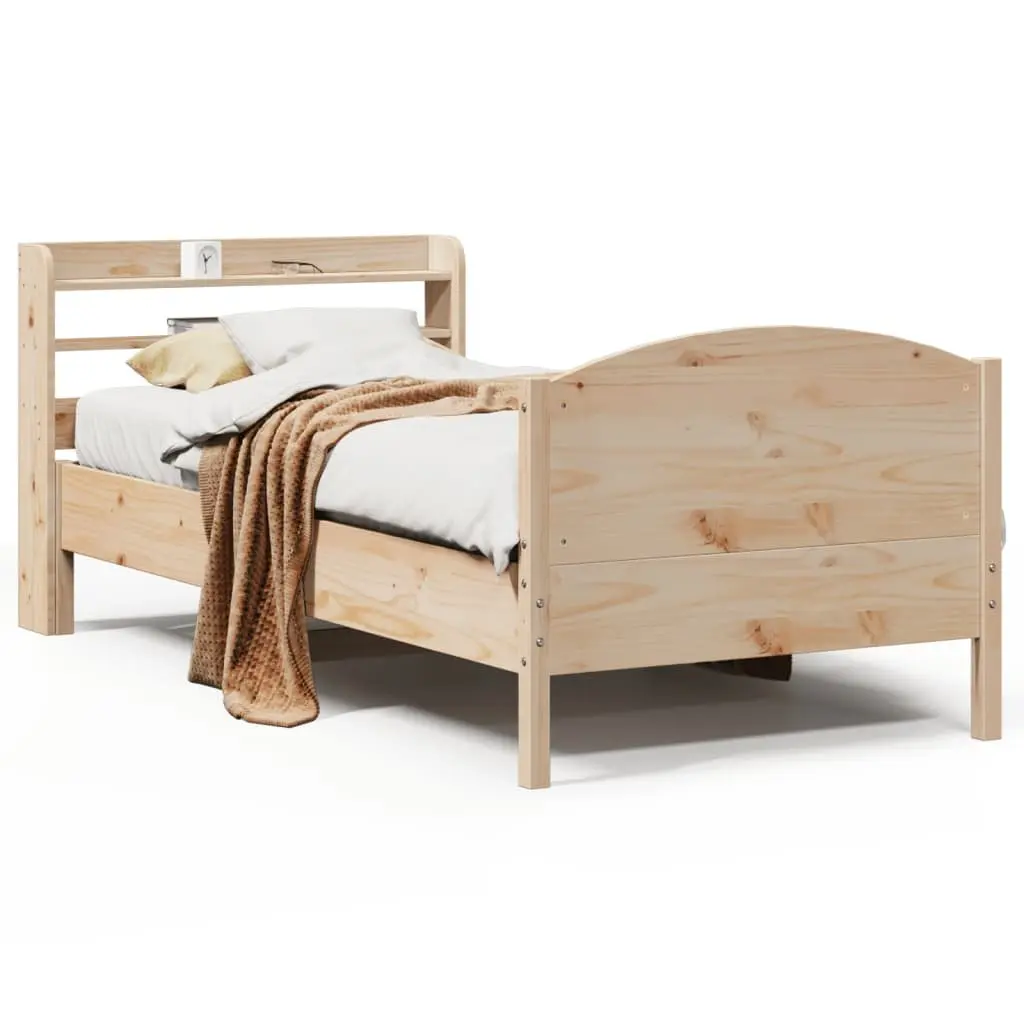 Solid Pine Bed Frame with Headboard Storage, 90x190 cm
