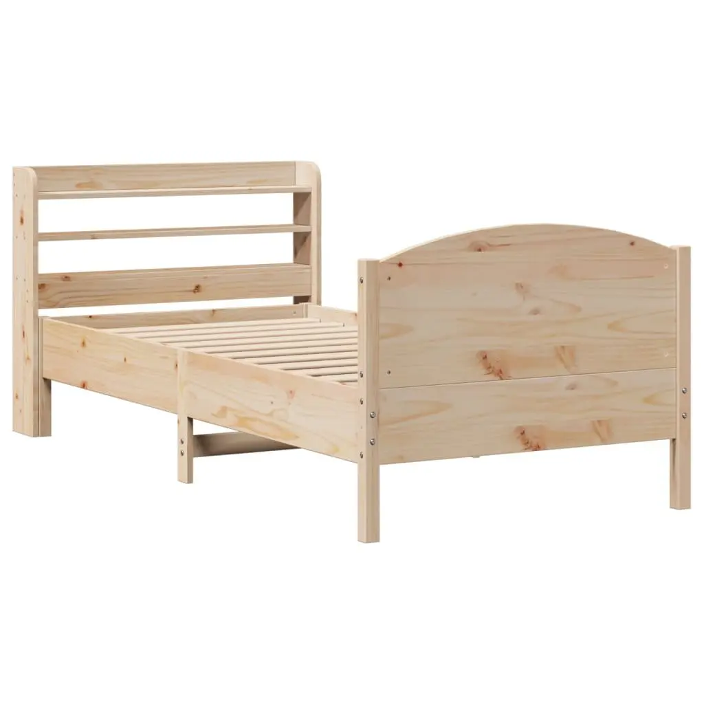 Solid Pine Bed Frame with Headboard Storage, 90x190 cm