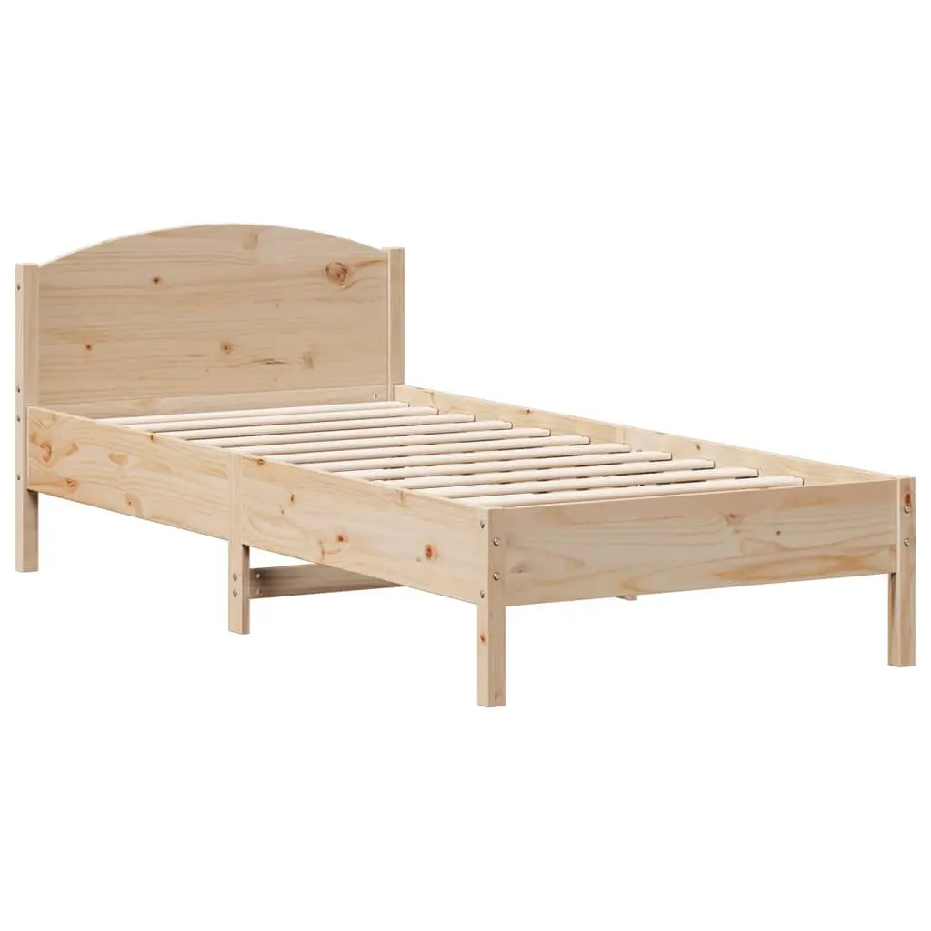 Solid Pine Bed Frame with Headboard Storage, 90x190 cm