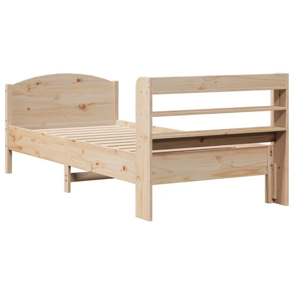Solid Pine Bed Frame with Headboard Storage, 90x190 cm