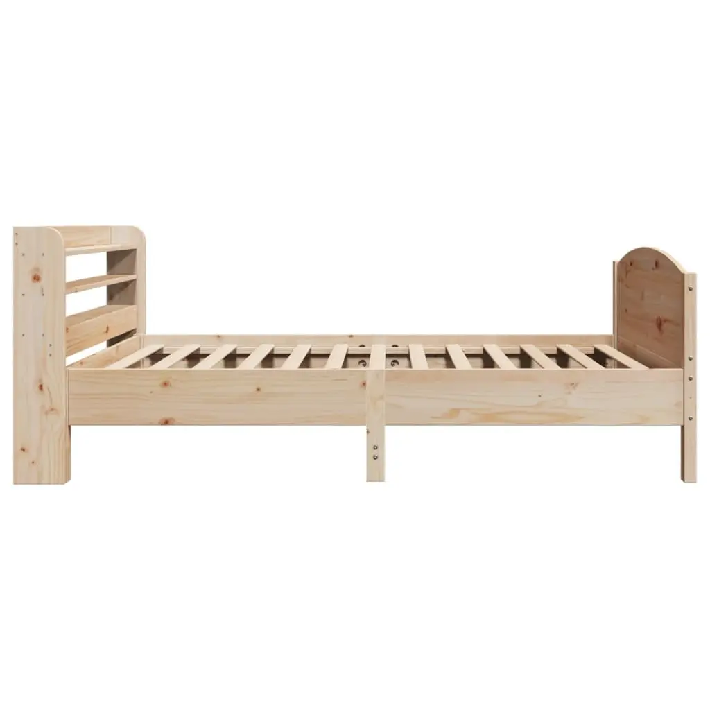 Solid Pine Bed Frame with Headboard Storage, 90x190 cm