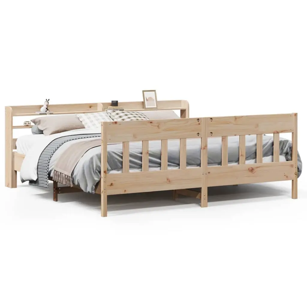 Solid Pinewood Bed Frame with Storage Shelves 180x200 cm