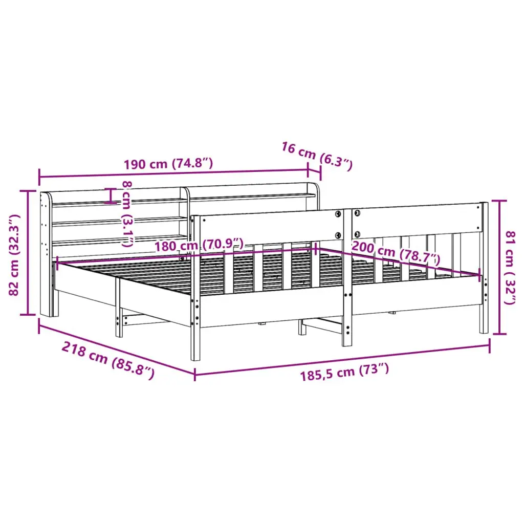 Solid Pinewood Bed Frame with Storage Shelves 180x200 cm