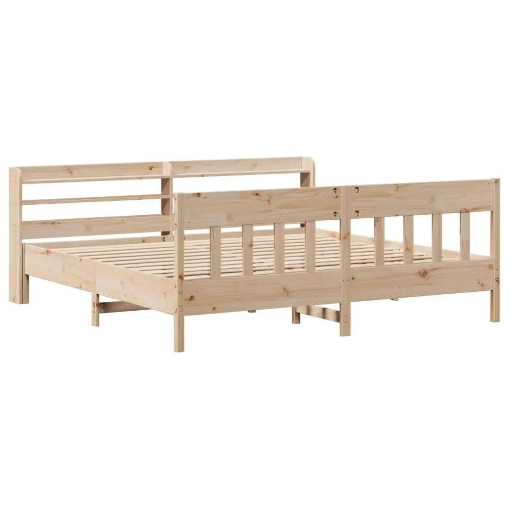 Solid Pinewood Bed Frame with Storage Shelves 180x200 cm