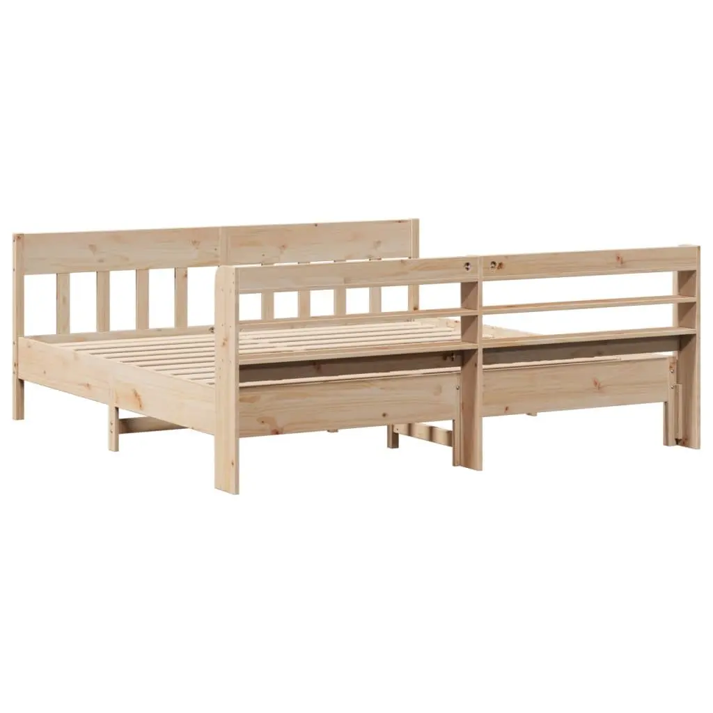 Solid Pinewood Bed Frame with Storage Shelves 180x200 cm