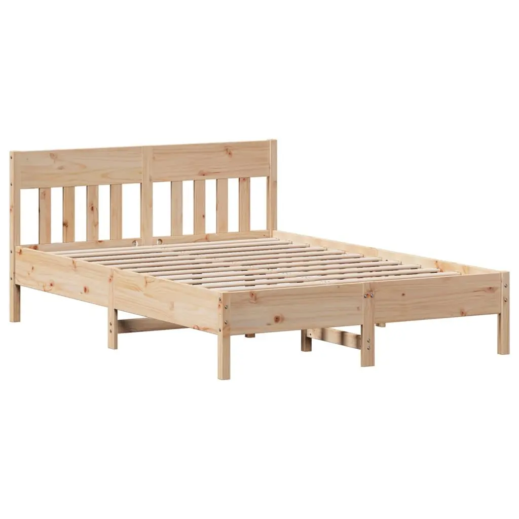 Solid Wood Pine Bed Frame with Headboard Shelves
