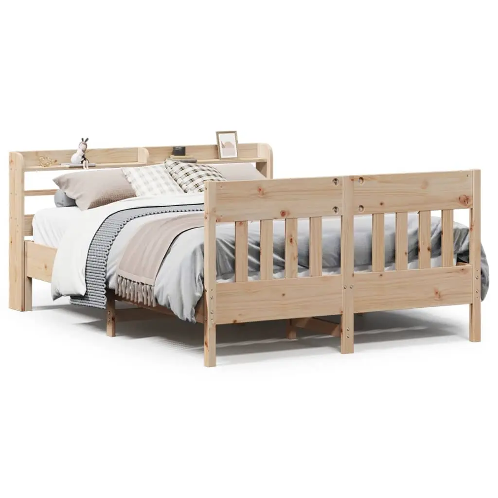 Solid Pine Bed Frame with Headboard Storage 135x190 cm