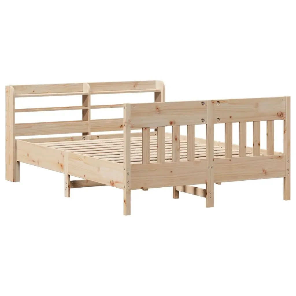 Solid Pine Bed Frame with Headboard Storage 135x190 cm
