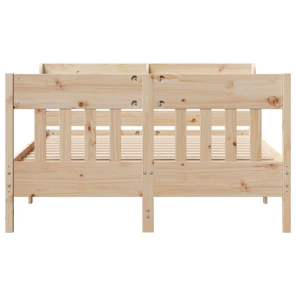 Solid Pine Bed Frame with Headboard Storage 135x190 cm