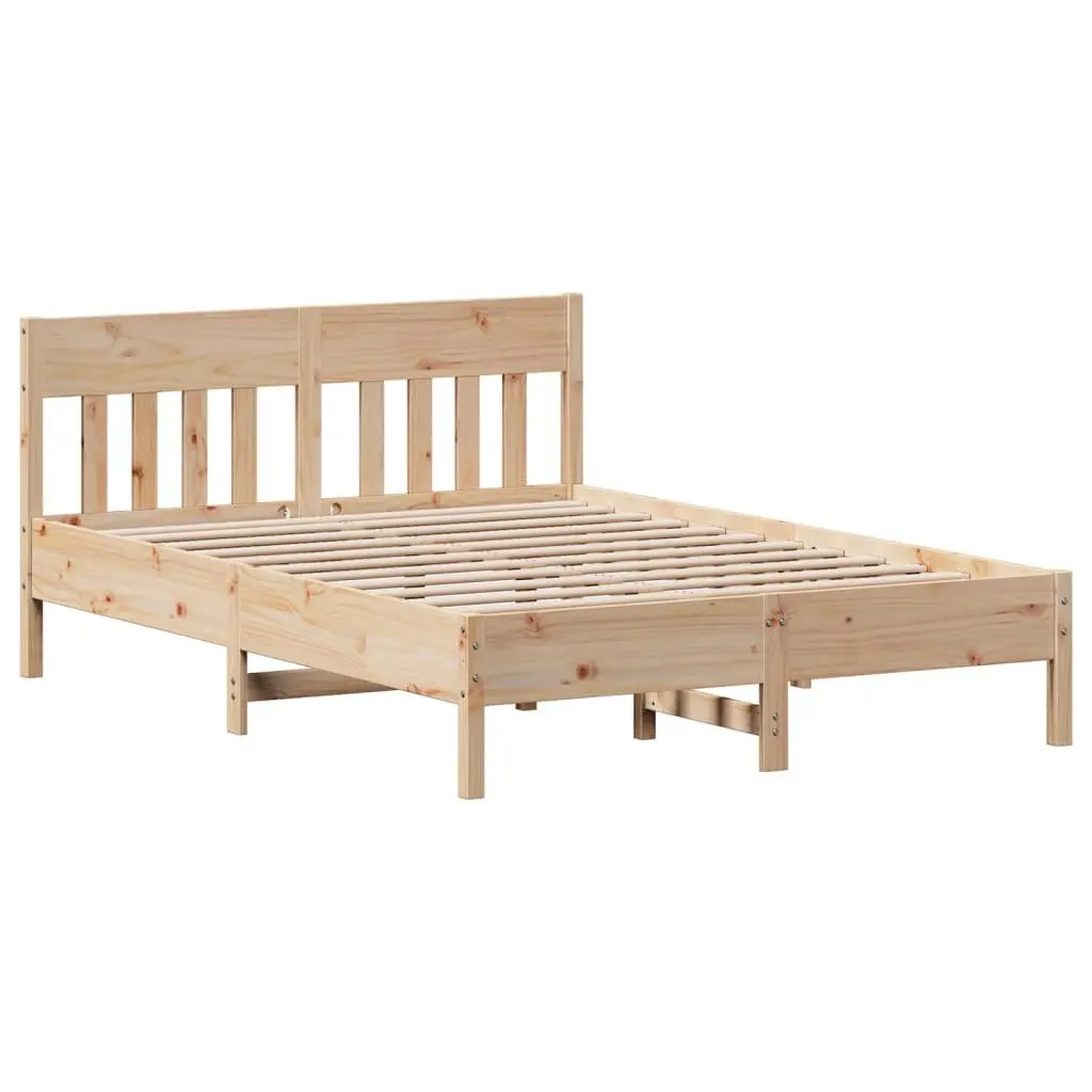 Solid Pine Bed Frame with Headboard Storage 135x190 cm