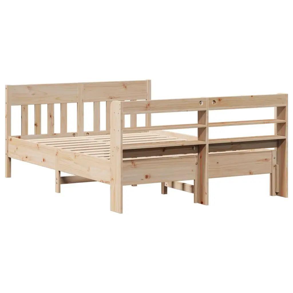 Solid Pine Bed Frame with Headboard Storage 135x190 cm