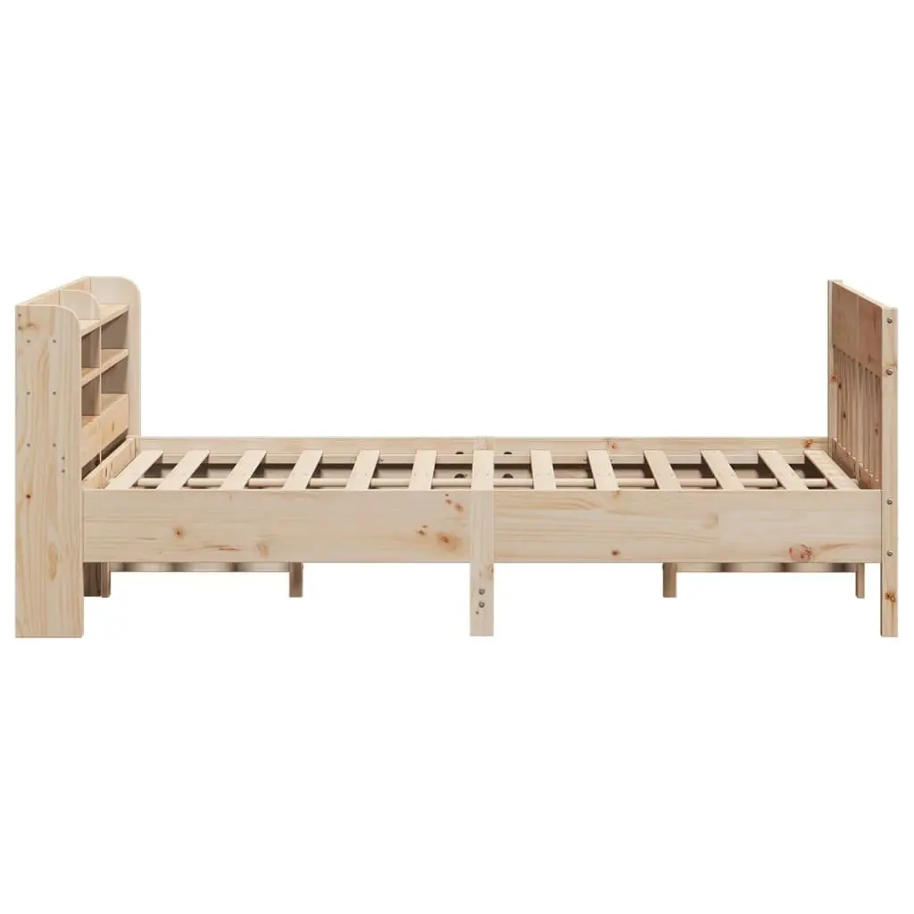 Solid Pine Bed Frame with Headboard Storage 135x190 cm
