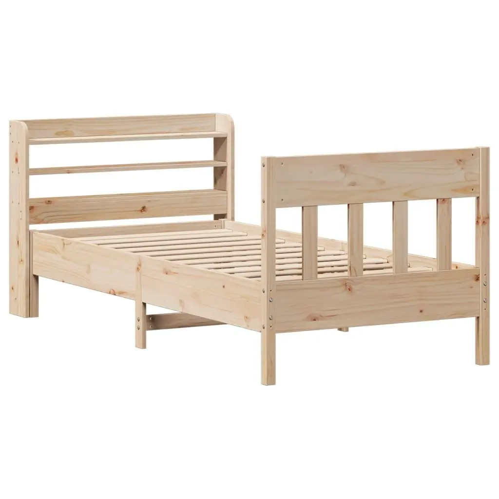 Solid Wood Pine Bed Frame 90x190 cm with Shelves