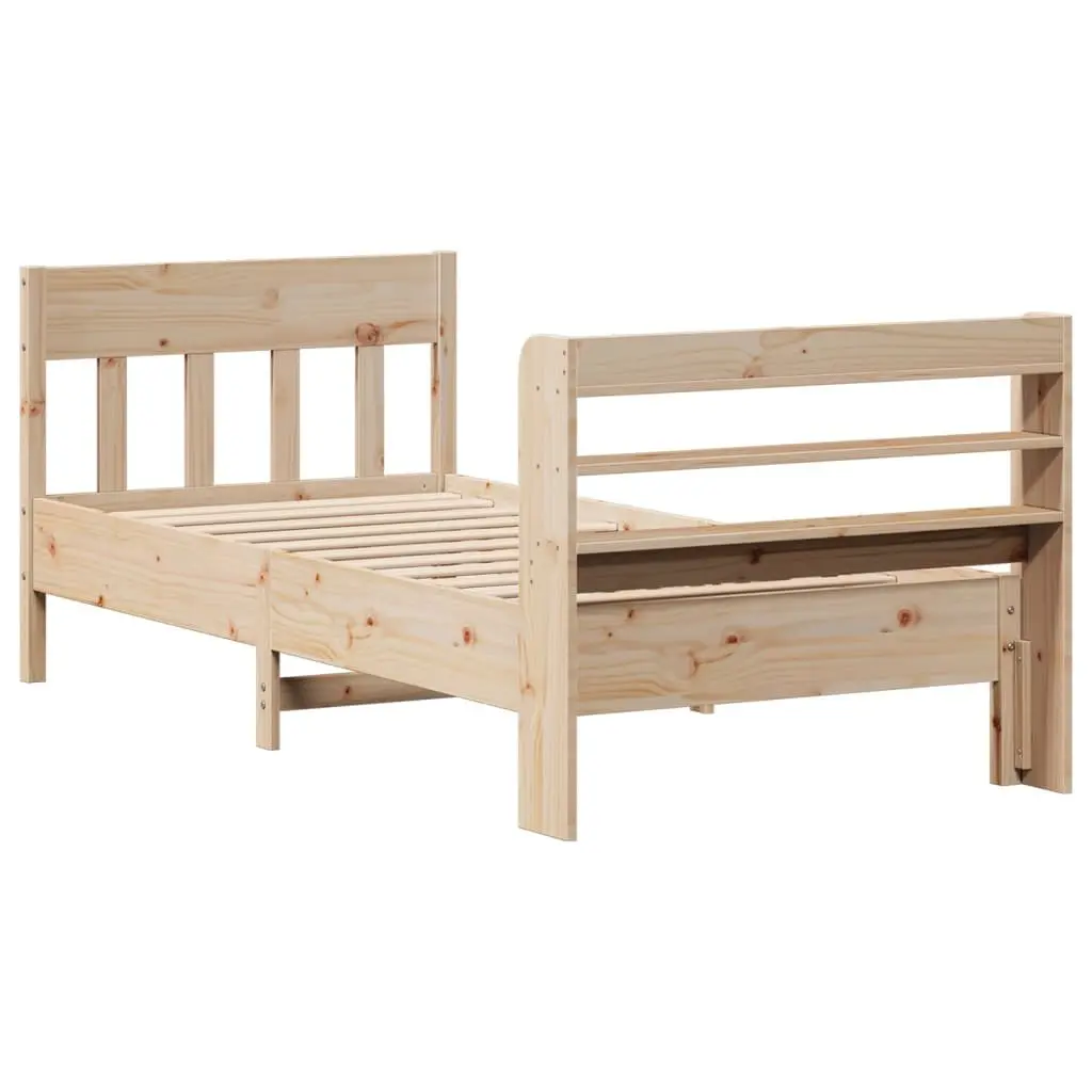 Solid Wood Pine Bed Frame 90x190 cm with Shelves