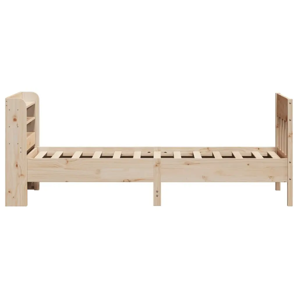 Solid Wood Pine Bed Frame 90x190 cm with Shelves