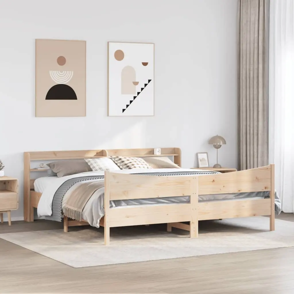 Brown Bed Frame with Headboard Storage 180x200cm