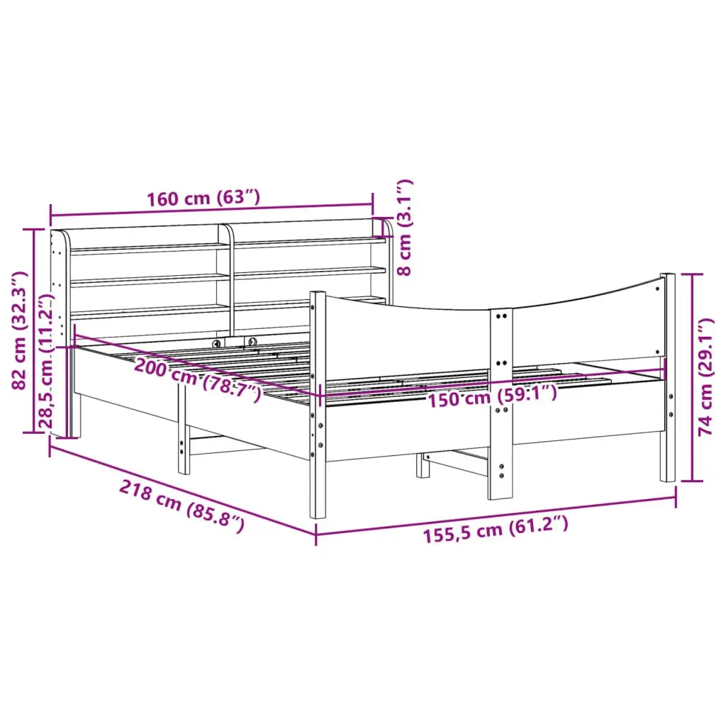 Bed Frame with Storage Headboard 150x200 cm