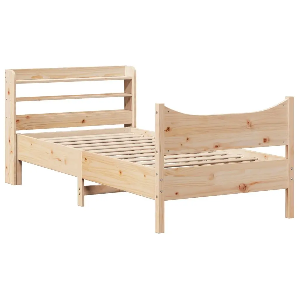 Solid Pine Bed Frame 90x200 cm with Headboard