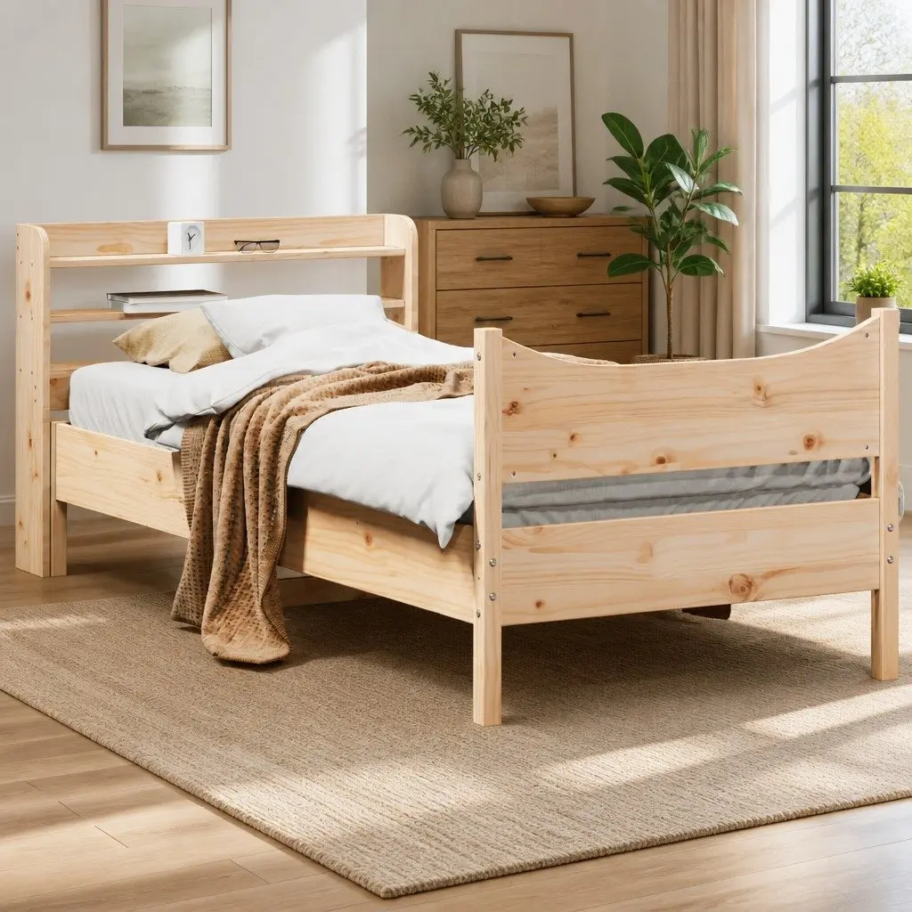 Solid Pine Wood Bed Frame with Headboard 90x190 cm