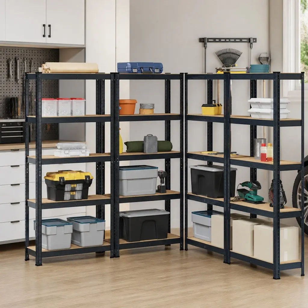 5-Layer Industrial Storage Shelves Steel Frame Engineered Wood Anthracite 4 Pcs