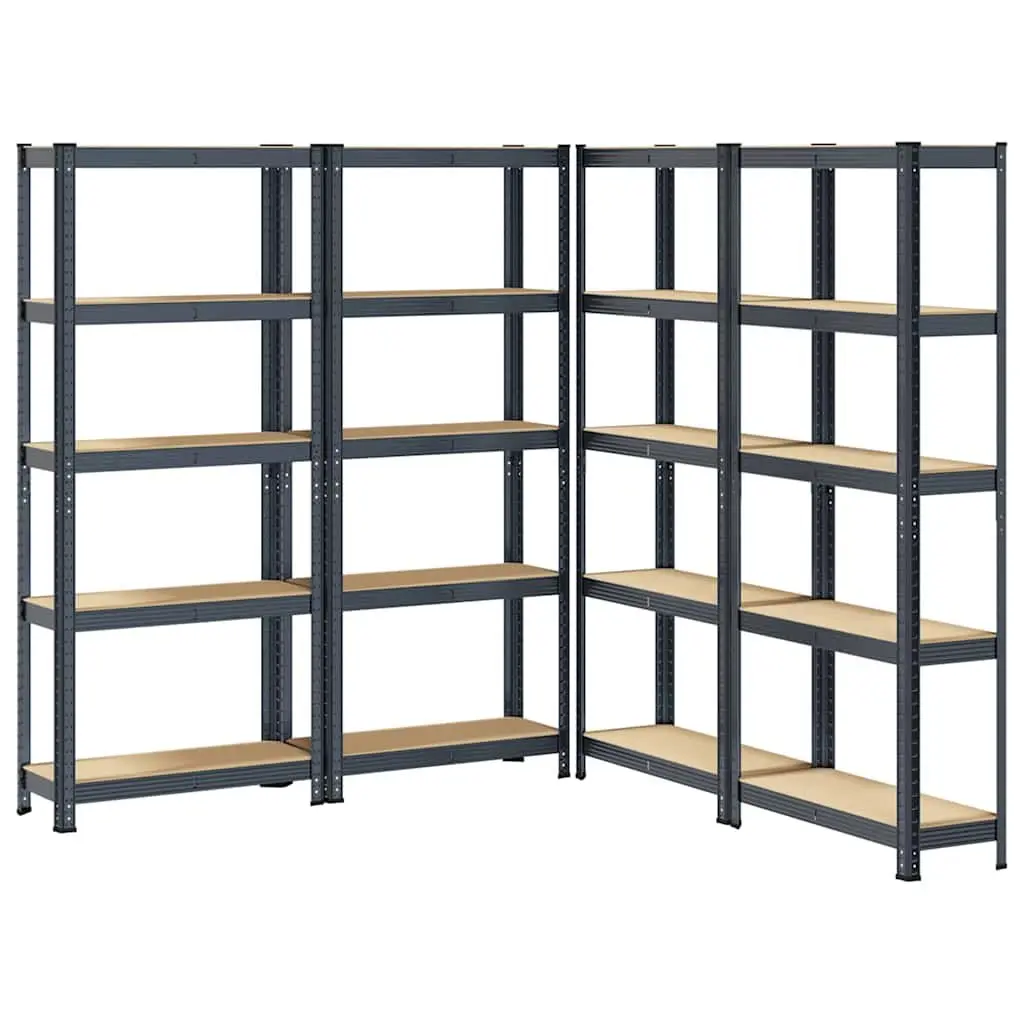 5-Layer Industrial Storage Shelves Steel Frame Engineered Wood Anthracite 4 Pcs