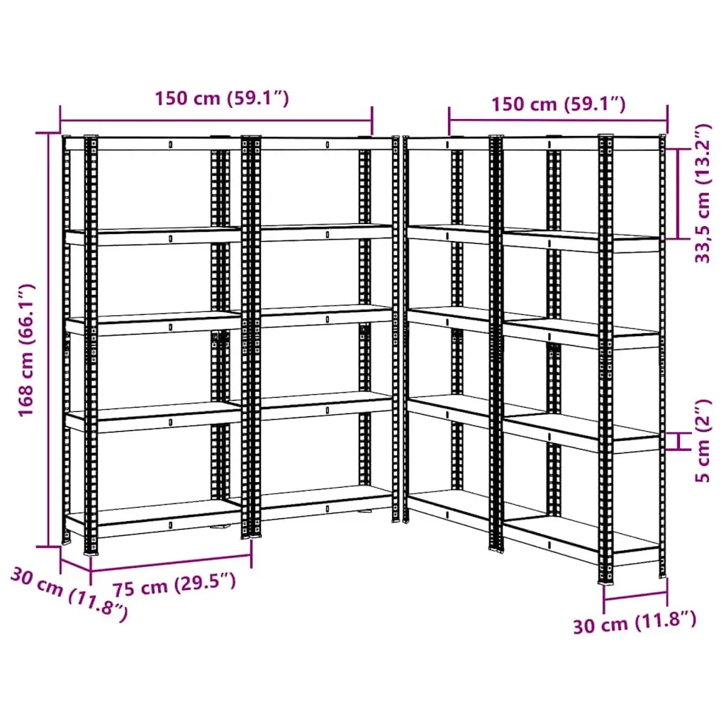 5-Layer Industrial Storage Shelves Steel Frame Engineered Wood Anthracite 4 Pcs