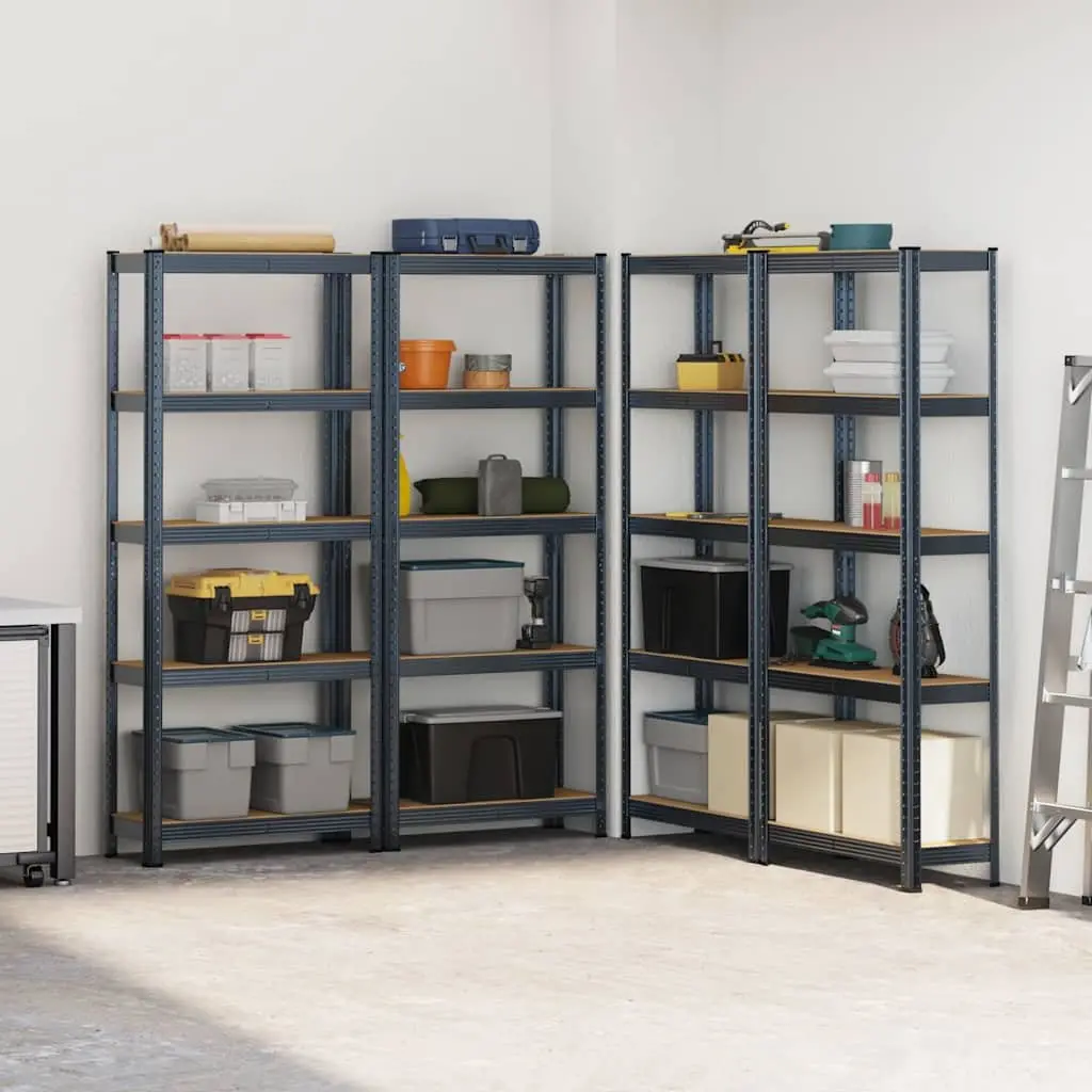 5-Layer Industrial Storage Shelves Steel Frame Engineered Wood Anthracite 4 Pcs