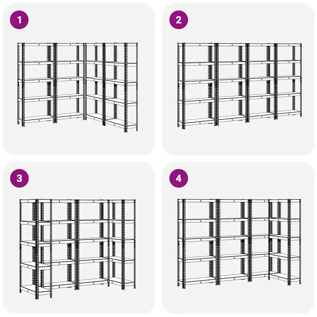 5-Layer Industrial Storage Shelves Steel Frame Engineered Wood Anthracite 4 Pcs