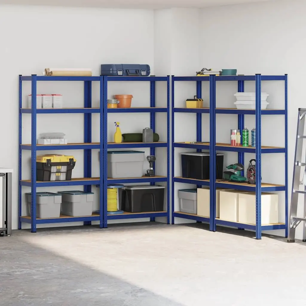 Industrial Storage Shelves Steel Engineered Wood 5 Layer Blue 4 Piece Set