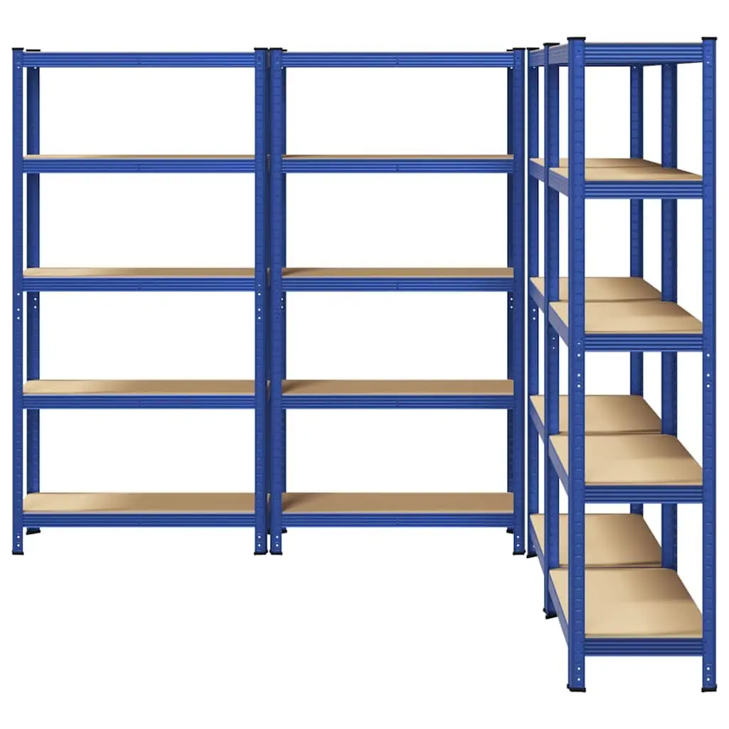 Industrial Storage Shelves Steel Engineered Wood 5 Layer Blue 4 Piece Set