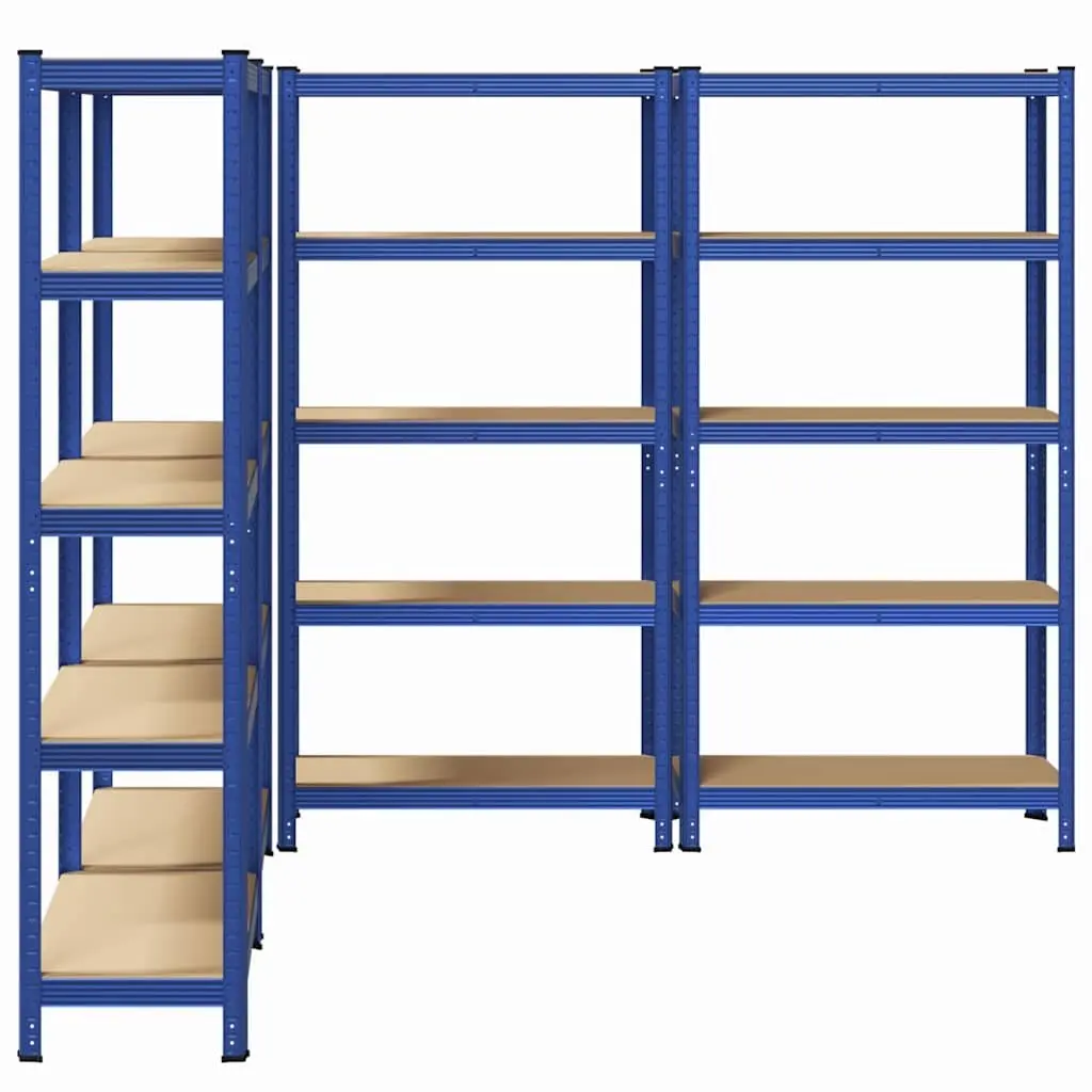 Industrial Storage Shelves Steel Engineered Wood 5 Layer Blue 4 Piece Set