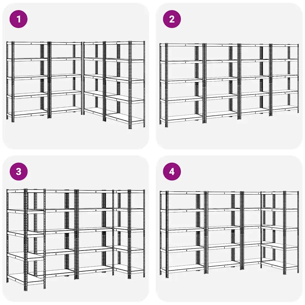 Industrial Storage Shelves Steel Engineered Wood 5 Layer Blue 4 Piece Set