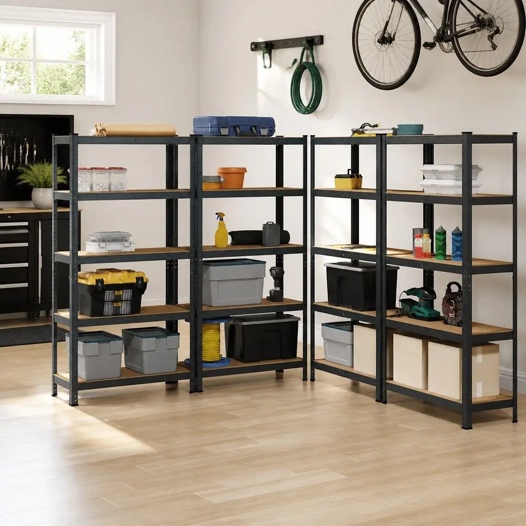5-Layer Storage Shelves Unit Steel Engineered Wood Anthracite 4 pcs