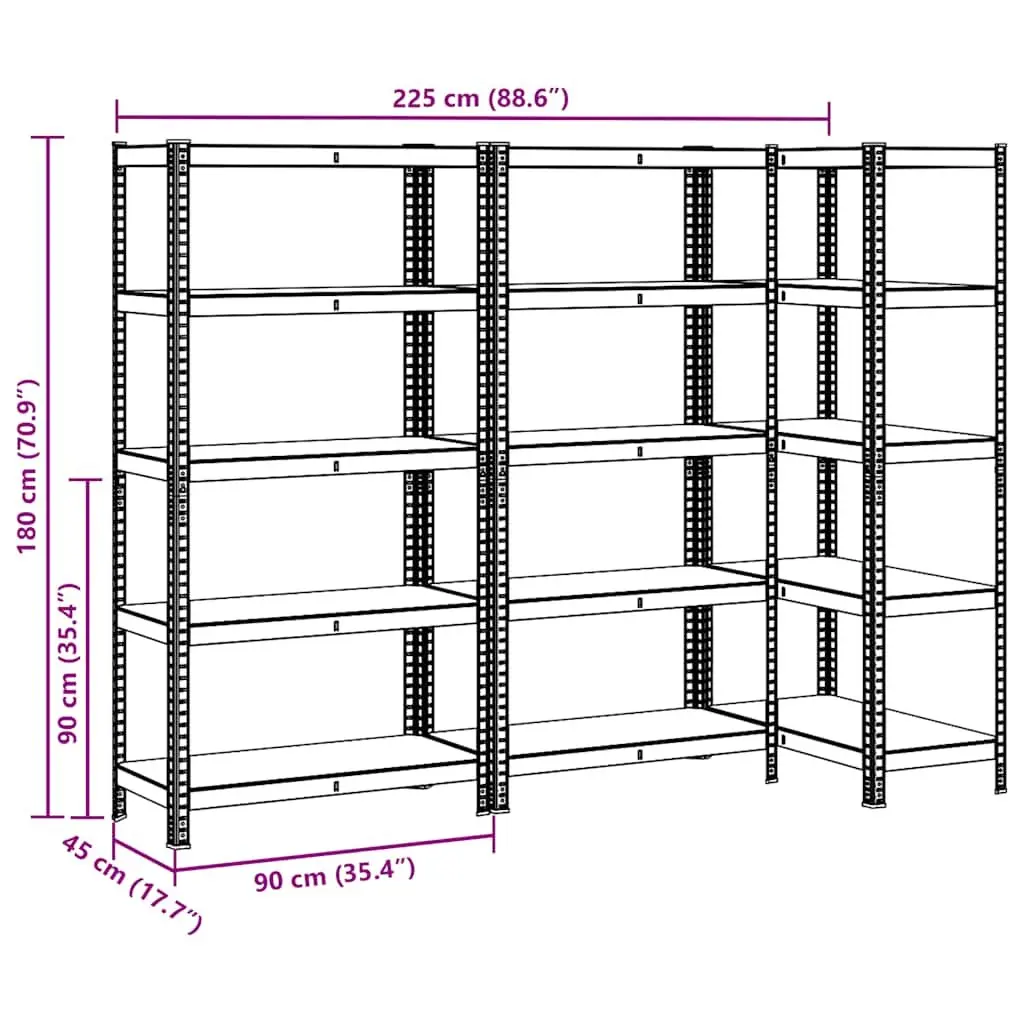 Heavy-Duty Storage Shelves Steel Frame Engineered Wood 5-Layer Anthracite