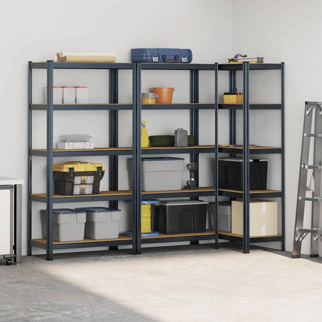 Heavy-Duty Storage Shelves Steel Frame Engineered Wood 5-Layer Anthracite