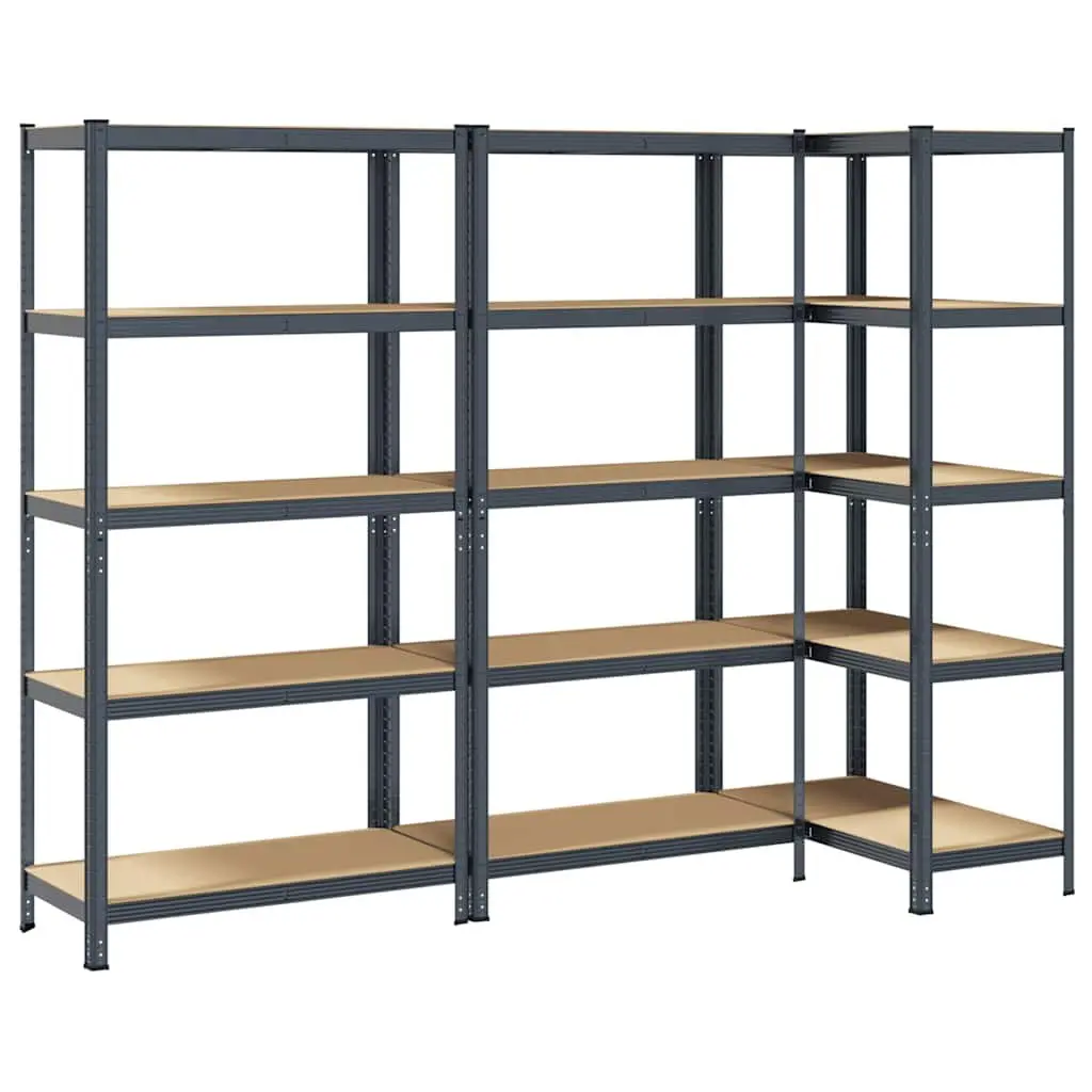 5-Layer Industrial Storage Shelves 3 Pack Anthracite Steel Engineered Wood