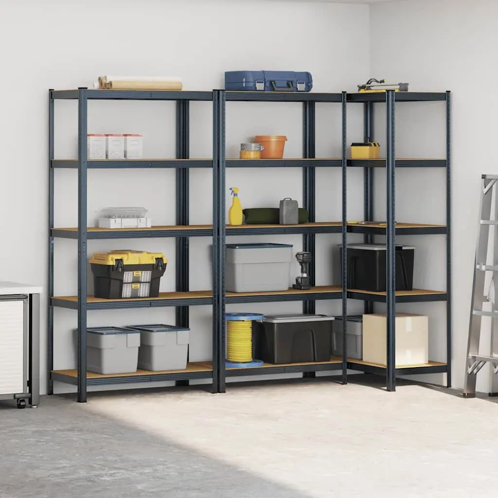 5-Layer Industrial Storage Shelves 3 Pack Anthracite Steel Engineered Wood