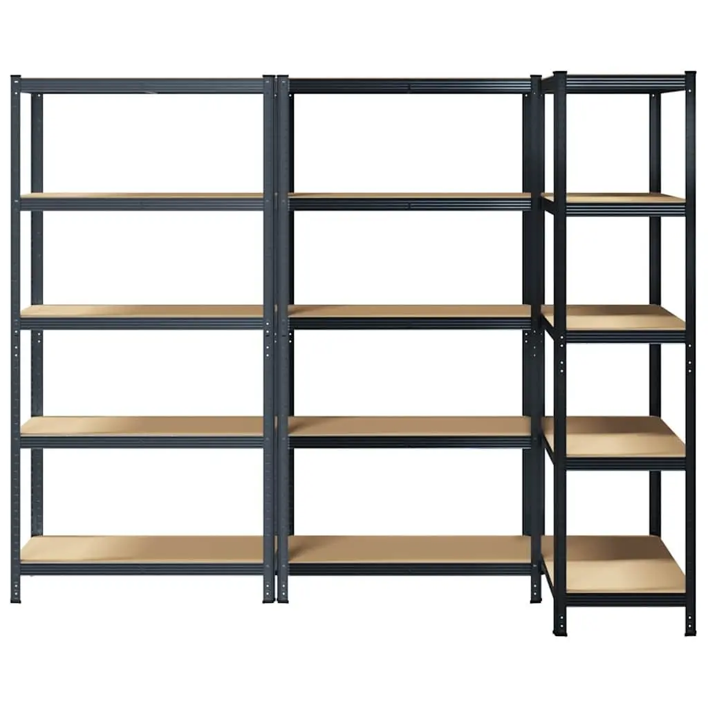 5-Layer Industrial Storage Shelves 3 Pack Anthracite Steel Engineered Wood