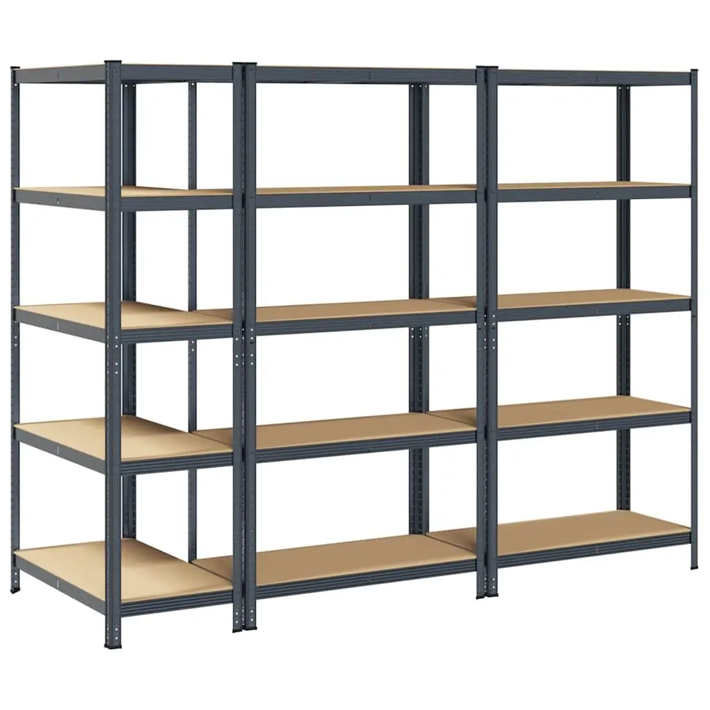 5-Layer Industrial Storage Shelves 3 Pack Anthracite Steel Engineered Wood