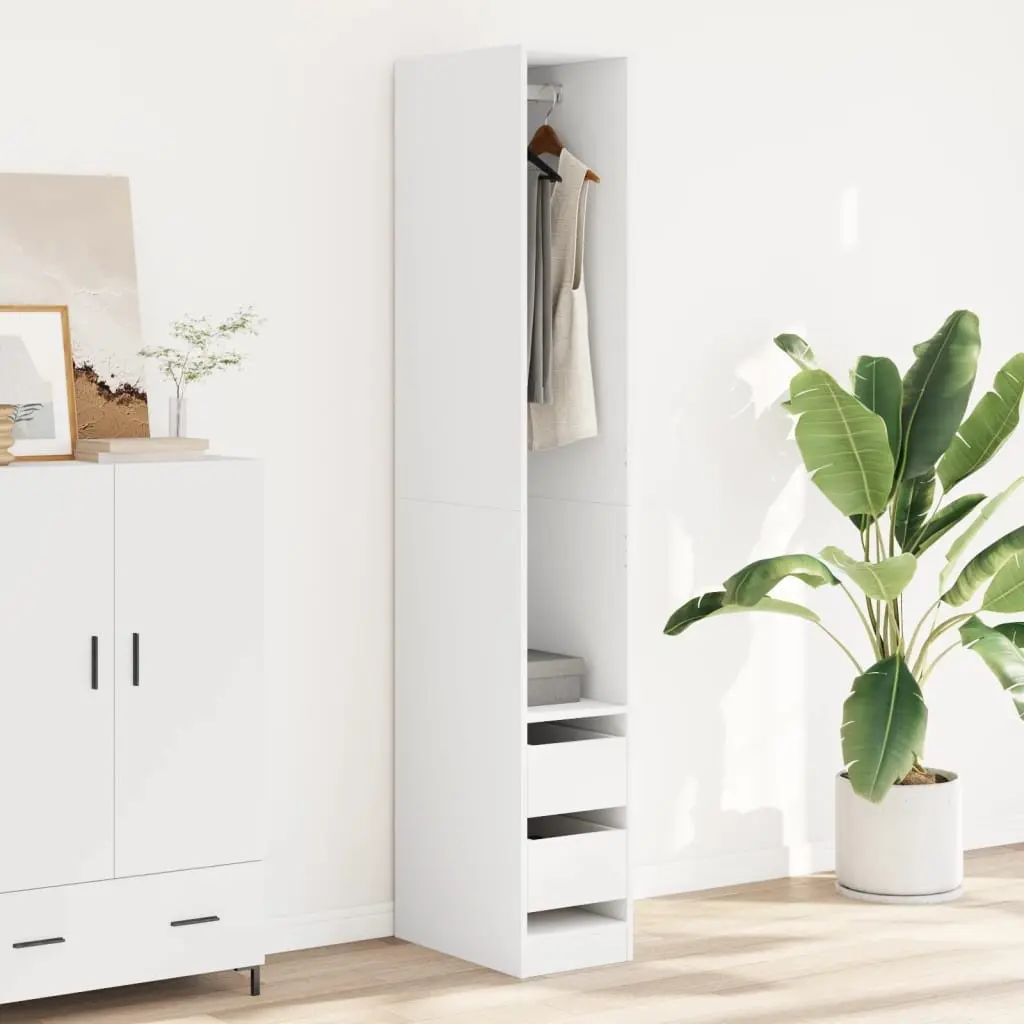 Wardrobe Engineered Wood 30x50x200 cm White Storage Cabinet with Compartment Drawers