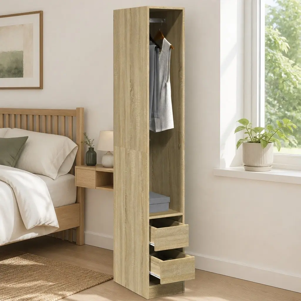 Brown Engineered Wood Wardrobe Storage Cabinet 30x50x200cm