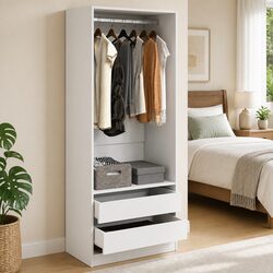 Sturdy White Wardrobe Cupboard 80x50x200cm with Drawers