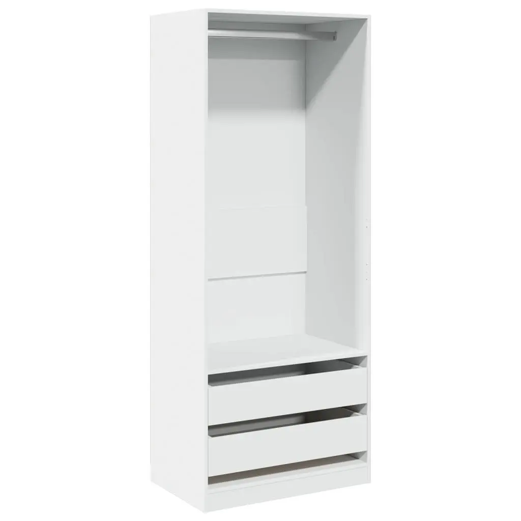 Wardrobe Engineered Wood 80x50x200cm White Storage Cabinet 1 Compartment 2 Drawers