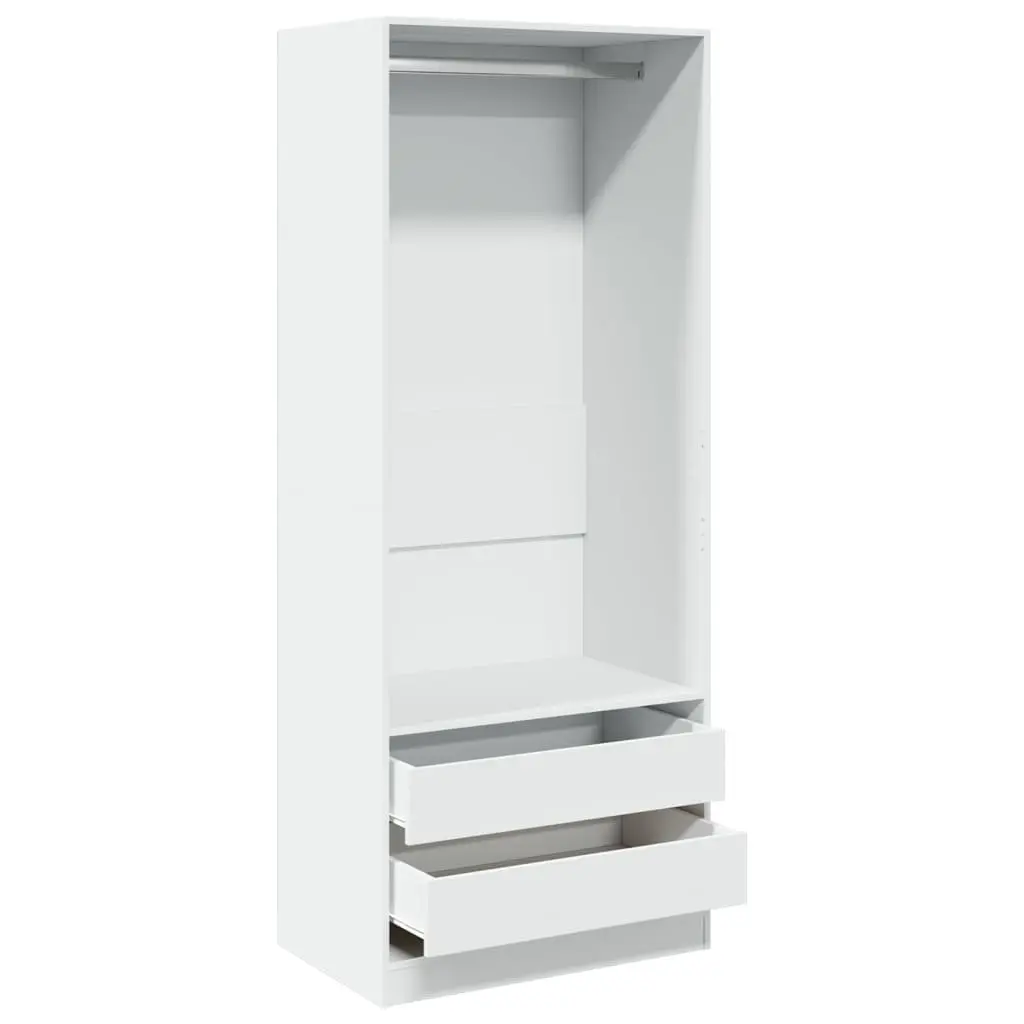 Wardrobe Engineered Wood 80x50x200cm White Storage Cabinet 1 Compartment 2 Drawers