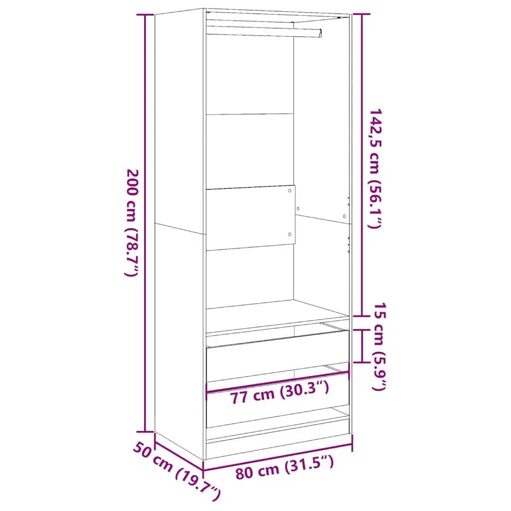 Engineered Wood Wardrobe Cupboard in Sonoma Oak 80x50x200cm