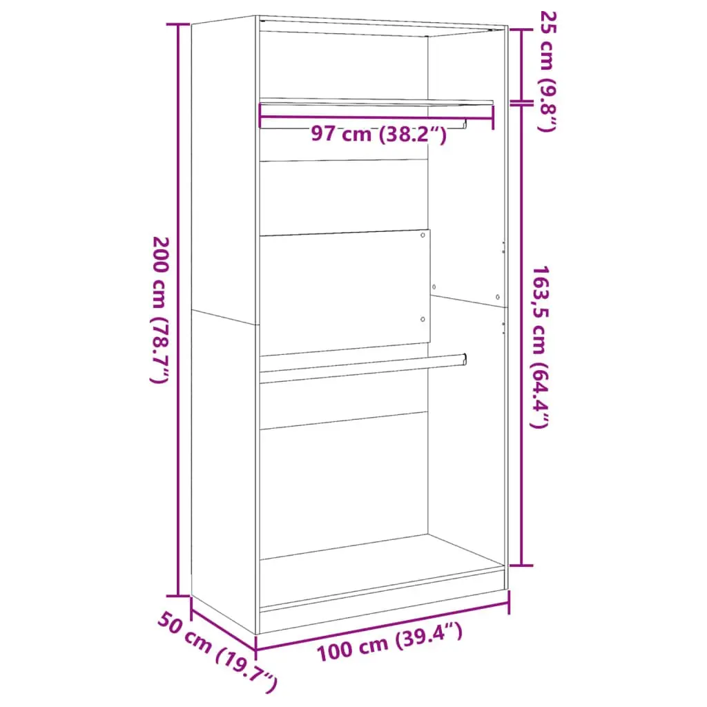 Wardrobe Cupboard 100x50x200cm with 2 Compartments